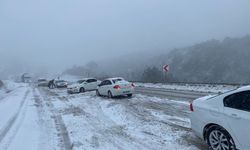 Kar yağışı nedeniyle onlarca araç yolda kaldı