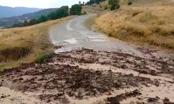 Osmancık'ta sağanak yağış köy yolunu bozdu