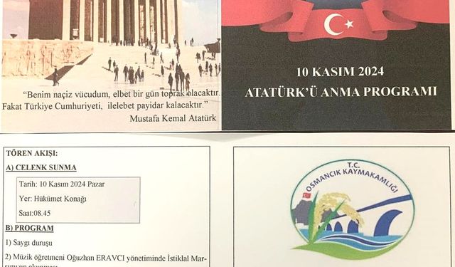 Osmancık’ta 10 Kasım Gazi Mustafa Kemal Atatürk'ü anma programı belli oldu