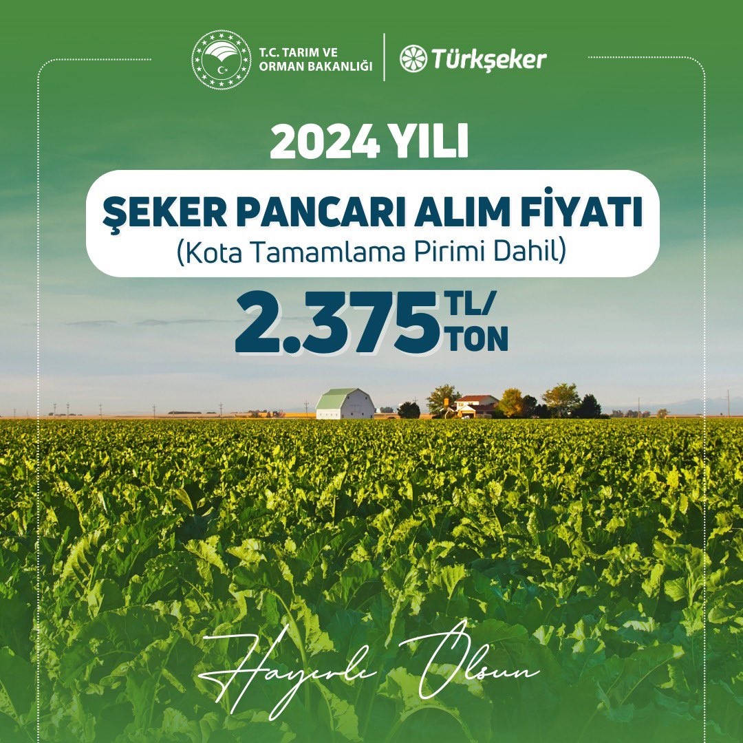 Şeker Pancarında 2024 Yılı Alım Fiyatı Ton Başına 2 Bin 375 Lira Olarak Belirlendi